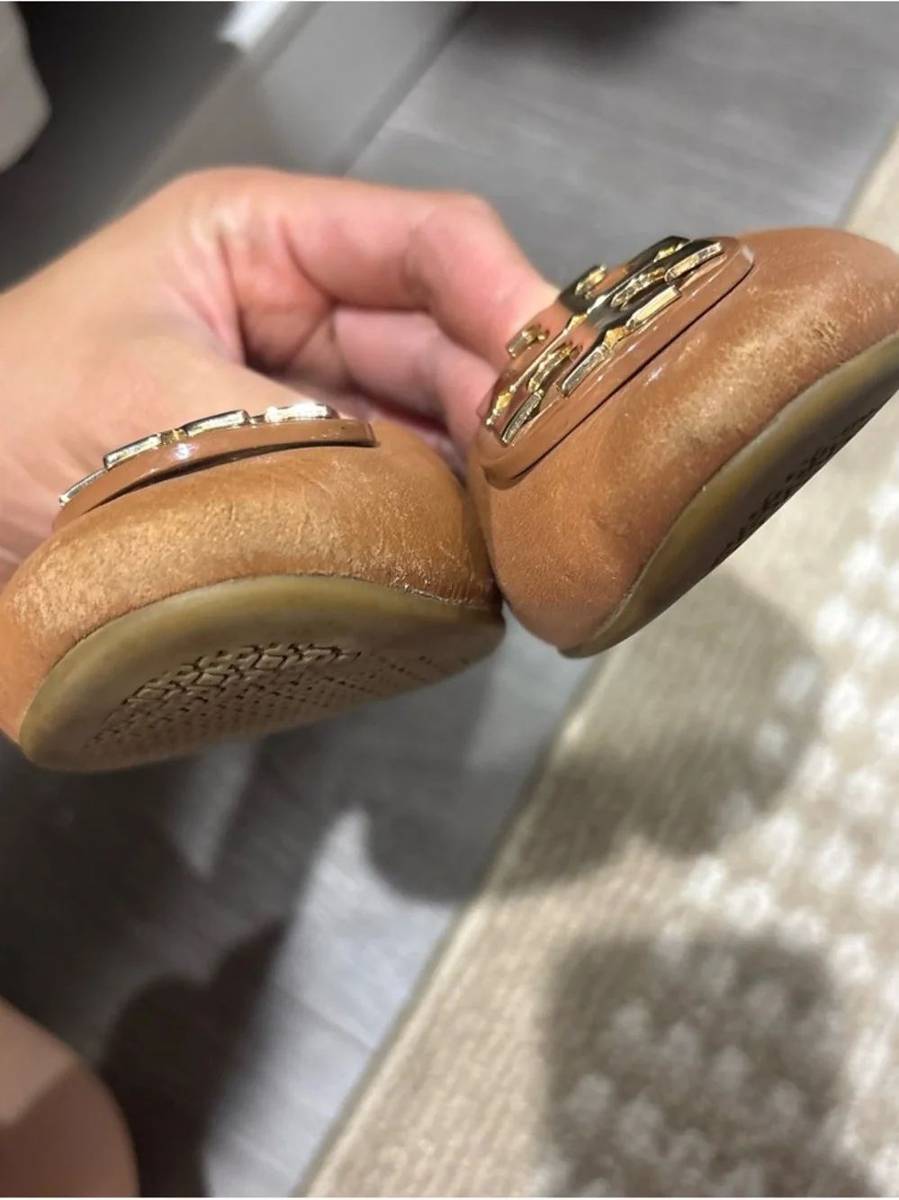 Tory Burch Cognac Leather Logo Ballet Flats